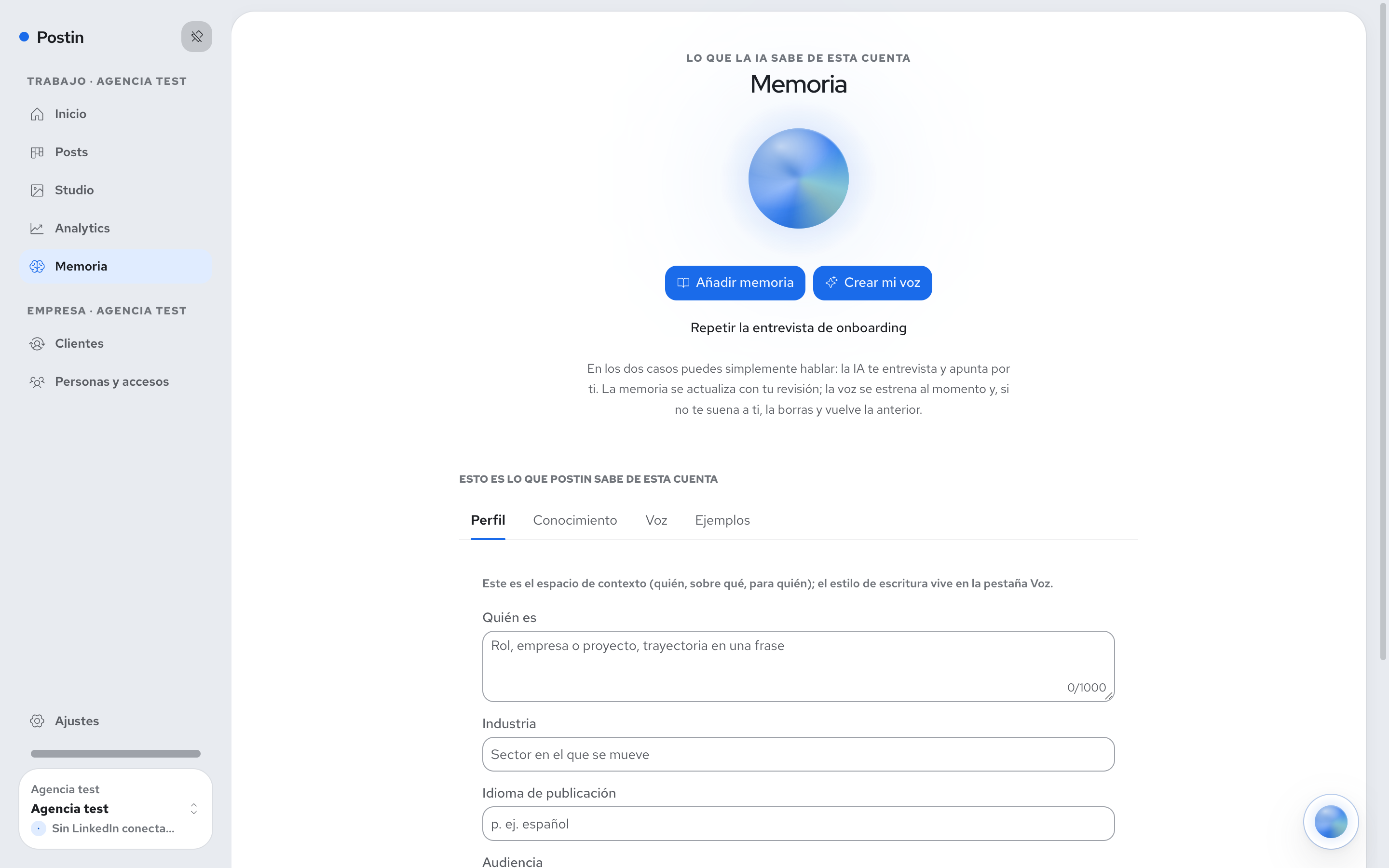 Memoria de Postin: el perfil de voz que aprende cómo escribes